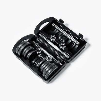Adjustable Cast Iron Dumbbell Kit (20kg - 44lb) With Case