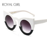ROYAL GIRL Chunky Cat Eye Sunglasses Women Brand Designer Black White Big Frame Mirror