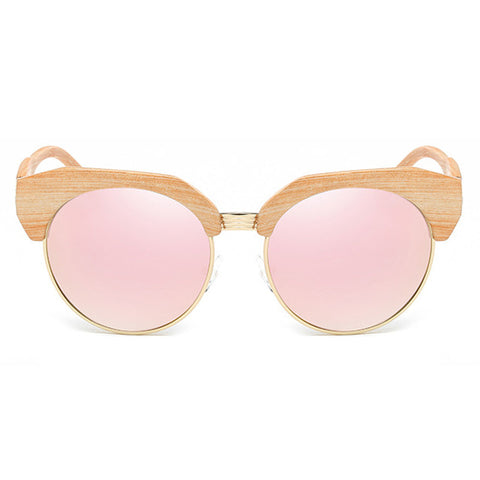 ROYAL GIRL Half-Frame Imitation Wood Cat Eye Polarized Sunglasses