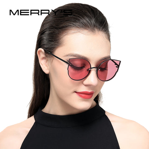 MERRY'S New Arrival Women Classic Brand Designer Cat Eye Sunglasses Rimless Metal Frame